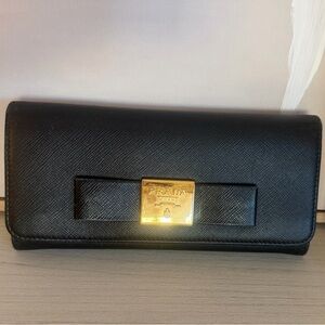 Prada Black Leather Wallet with Gold Accent